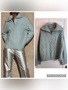 Crescent Soft Light Blue Cable Knit Sweater size M